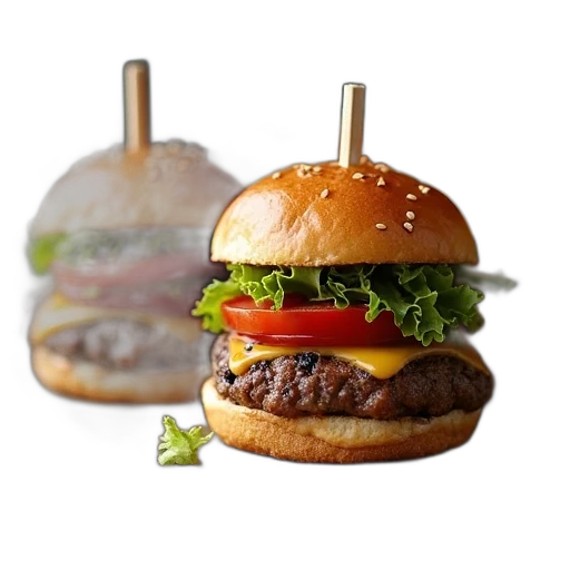 food, 3d render, photorealistic, collection, title, text, gourmet, burger transparent PNG cut-out