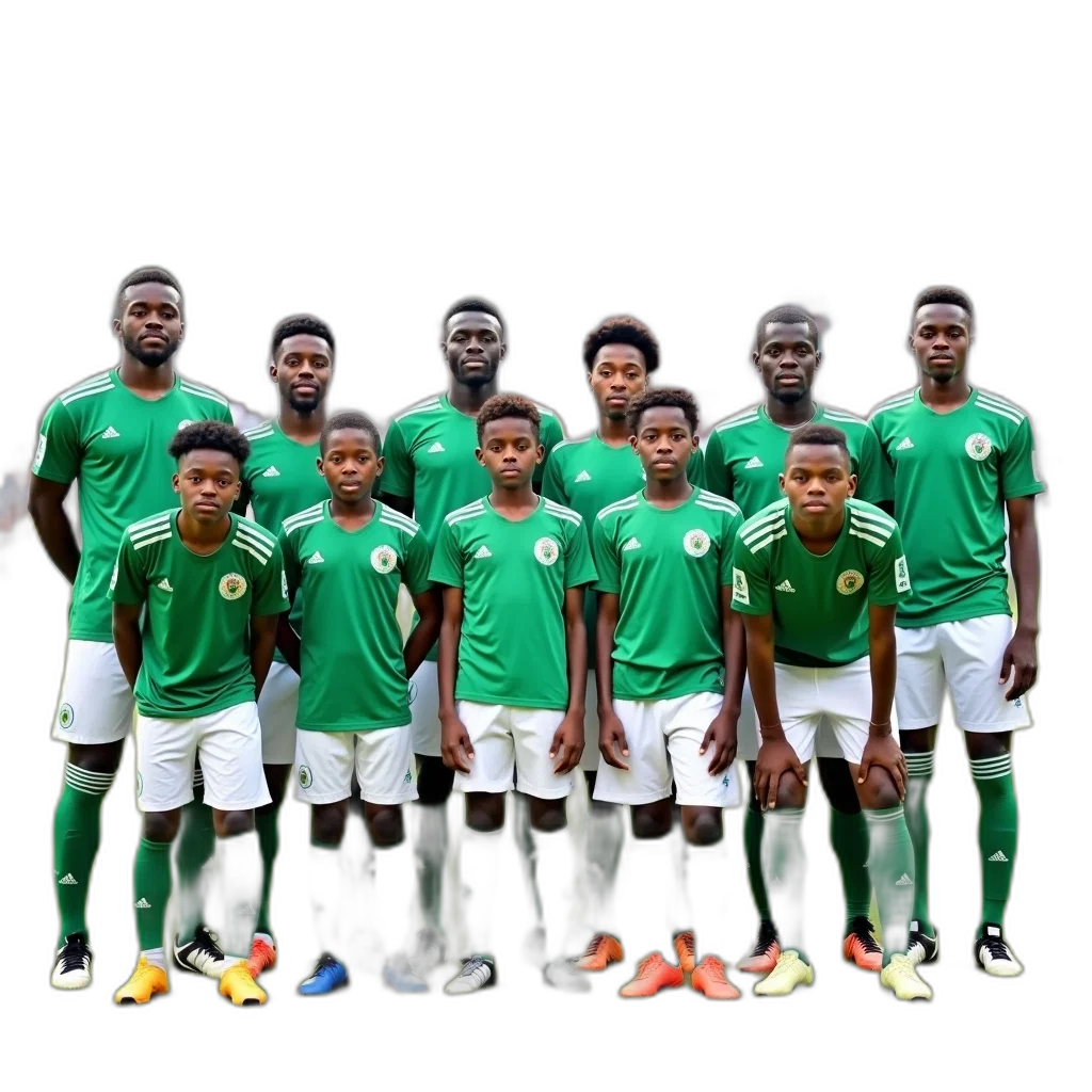 staff, group, young, nigerian, football, players, pose, team transparent PNG cut-out