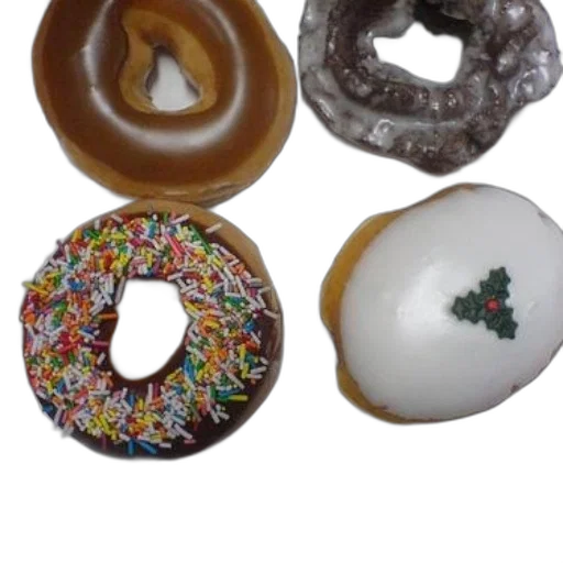 food, jewelry, 3d render, four, donuts, white, surface, one transparent PNG cut-out