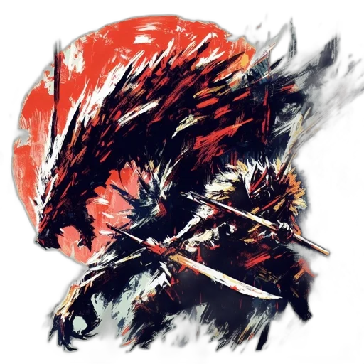 dragon, mask, sword, animal, concept art, fantasy art, comic book art, watercolor transparent PNG cut-out