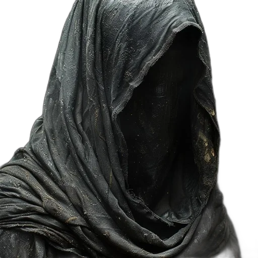 mask, dress, face, jacket, 3d render, photorealistic, concept art, dark transparent PNG cut-out