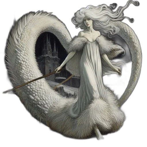 dragon, creature, staff, fantasy art, concept art, comic book art, photorealistic, monochrome transparent PNG cut-out