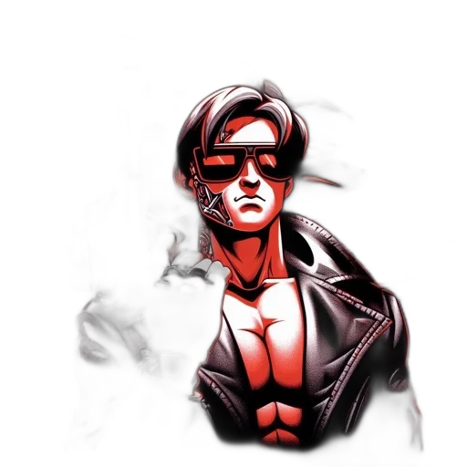 jacket, mask, face, comic book art, concept art, cyberpunk, photorealistic, red transparent PNG cut-out