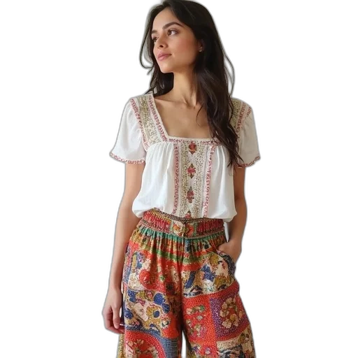 dress, woman, wearing, white, top, floral, pattern, pair transparent PNG cut-out