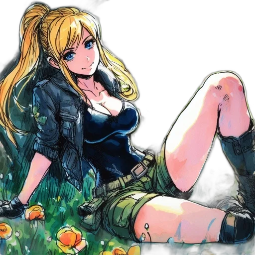 flower, dress, weapon, jacket, anime, comic book art, concept art, watercolor transparent PNG cut-out