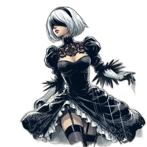 dress, mask, weapon, staff, concept art, fantasy art, comic book art, anime transparent PNG cut-out