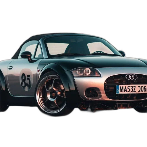 car, photorealistic, 3d render, concept art, audi, number, side, sits transparent PNG cut-out