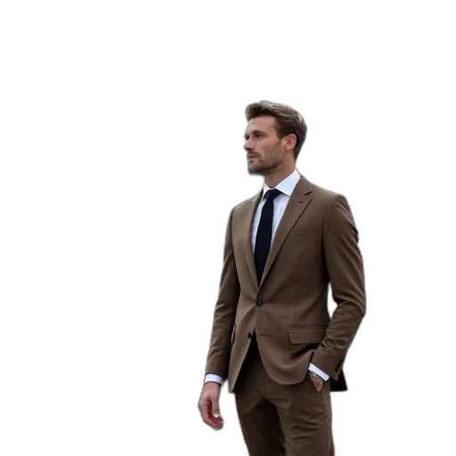 jacket, staff, earth tones, man, brown, suit, black, tie transparent PNG cut-out