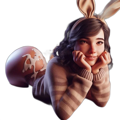 photorealistic, fantasy art, concept art, pixel art, 3d-model, anthropomorphic, rabbit, woman transparent PNG cut-out