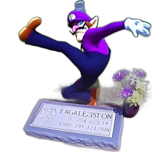 creature, vaporwave, 3d render, concept art, pixel art, statue, likeness, waluigi transparent PNG cut-out