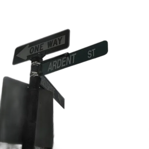 3d render, photorealistic, concept art, city street, neon lights, one, way, sign transparent PNG cut-out
