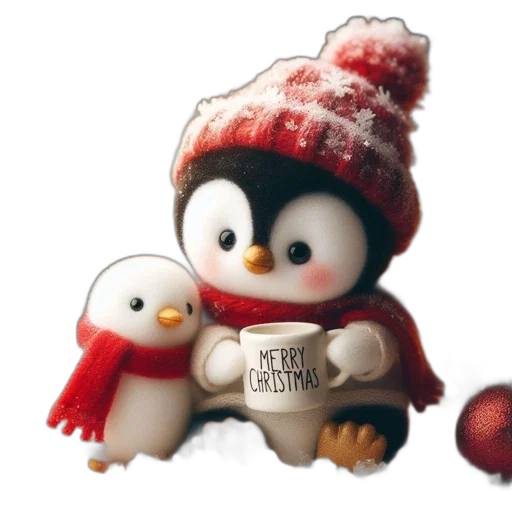 3d render, concept art, photorealistic, snow, two, penguin, figurines, one transparent PNG cut-out