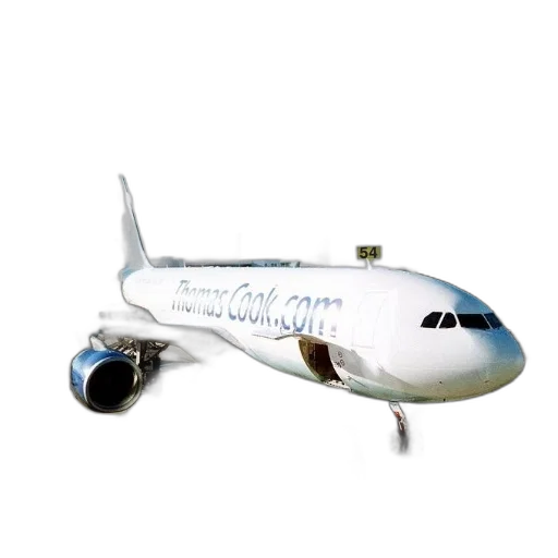 photorealistic, 3d render, thomas, cook, plane, parked, tarmac, airport transparent PNG cut-out