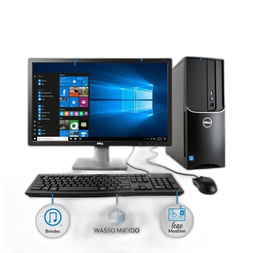 3d render, desktop, computer, setup, monitor, displaying, windows, keyboard transparent PNG cut-out
