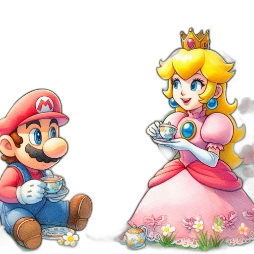 crown, dress, pixel art, concept art, 3d render, watercolor, pastel, mario transparent PNG cut-out