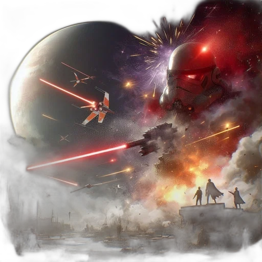 concept art, fantasy art, comic book art, anime, outer space, fire, war-torn, landscape transparent PNG cut-out