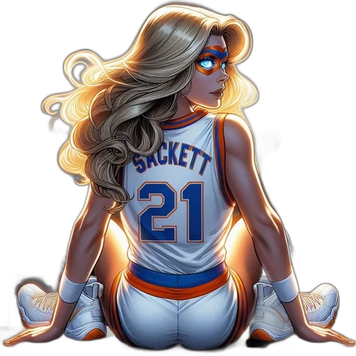 comic book art, concept art, cartoon, fantasy art, female, athlete, clad, basketball transparent PNG cut-out