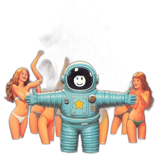 robot, concept art, comic book art, pixel art, cartoon, outer space, fire, astronaut transparent PNG cut-out
