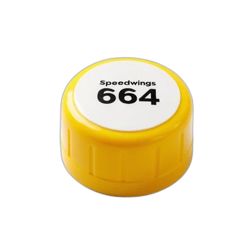 3d render, yellow, white, plastic, cap, label, reads, speedwings transparent PNG cut-out