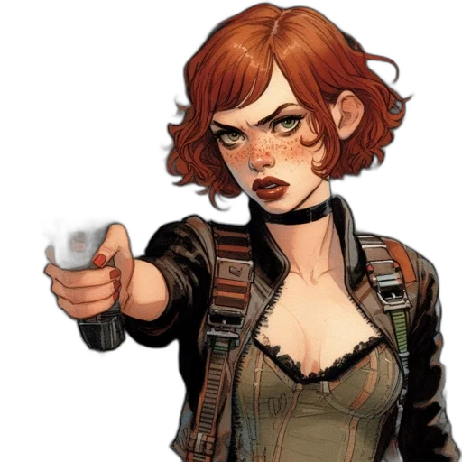 jacket, weapon, staff, comic book art, concept art, cartoon, pixel art, earth tones transparent PNG cut-out