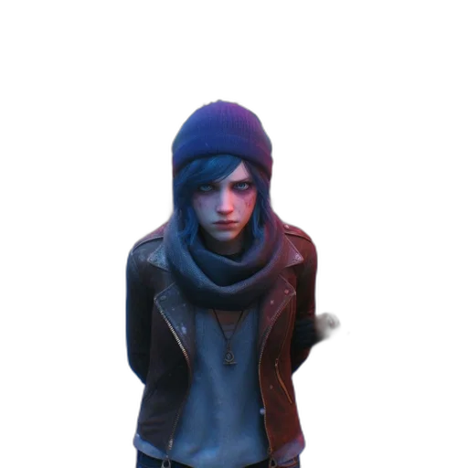 jacket, face, hat, mask, concept art, 3d render, cyberpunk, photorealistic transparent PNG cut-out