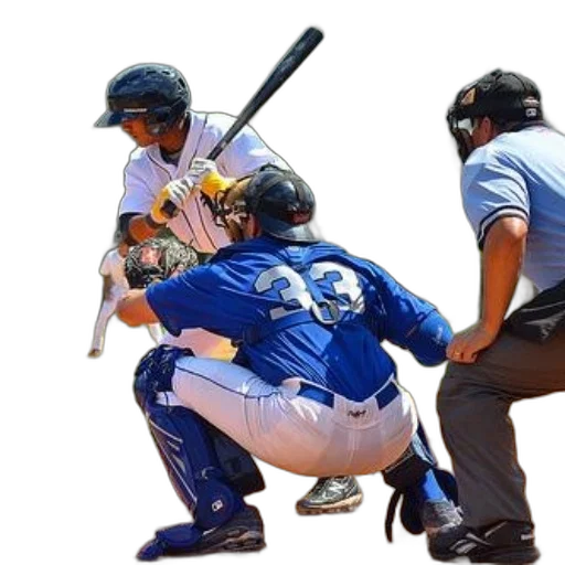 baseball, player, white, uniform, bat, while, catcher, umpire transparent PNG cut-out