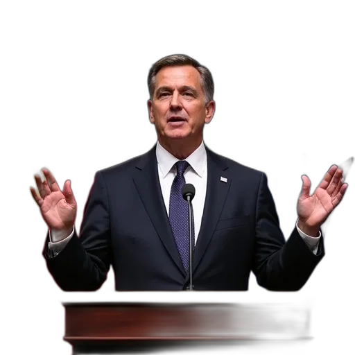 first, image, shows, man, standing, podium, his, hands transparent PNG cut-out
