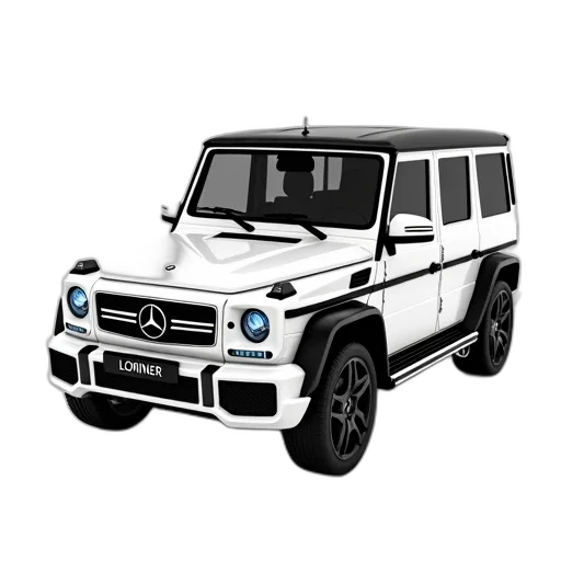car, 3d render, photorealistic, concept art, cartoon, white, mercedes-benz, g-wagen transparent PNG cut-out