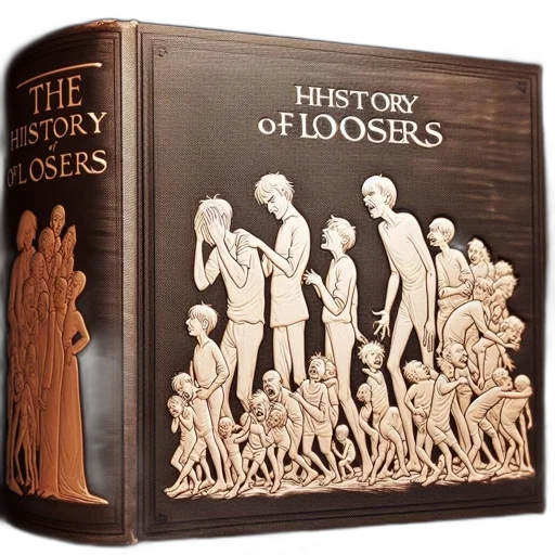 book, cover, history, losers, embossed, caricatured, figures, distress transparent PNG cut-out