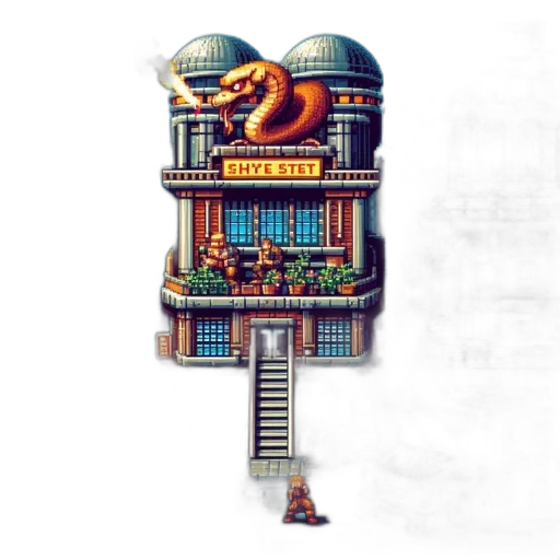 furniture, building, robot, concept art, pixel art, fantasy art, outer space, pixelated transparent PNG cut-out