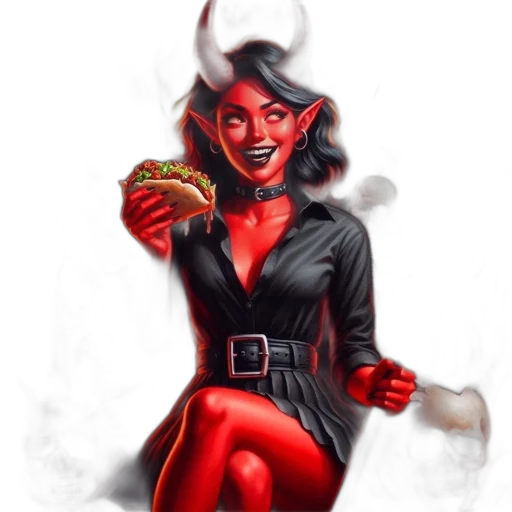 food, fantasy art, concept art, comic book art, pixel art, red, demonic, character transparent PNG cut-out