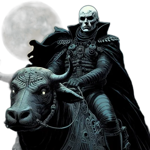 comic book art, concept art, fantasy art, monochrome, dark, skeletal, figure, armor transparent PNG cut-out