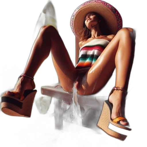 hat, shoes, dress, photorealistic, concept art, beach, woman, vibrant transparent PNG cut-out