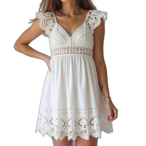 dress, monochrome, crochet, white transparent PNG cut-out