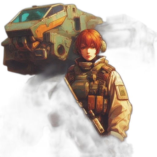 weapon, robot, jacket, face, concept art, pixel art, fantasy art, watercolor transparent PNG cut-out
