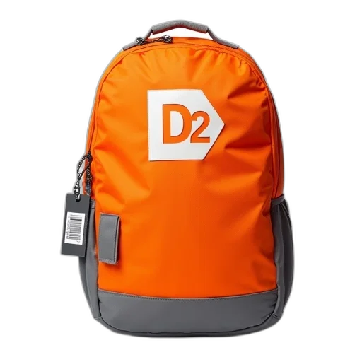3d render, large, orange, backpack, grey, bottom, zipper, displayed transparent PNG cut-out
