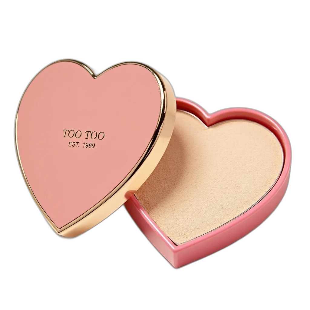 jewelry, 3d render, heart-shaped, compact, powder, pink, gold, design transparent PNG cut-out