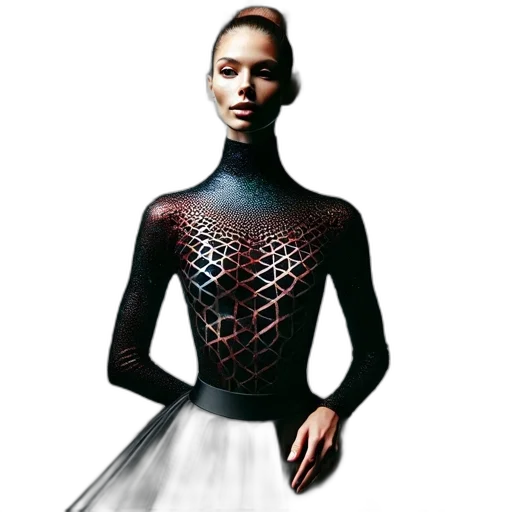 dress, robot, jewelry, 3d render, concept art, cyberpunk, photorealistic, confident transparent PNG cut-out