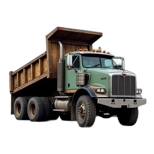 photorealistic, 3d render, large, dump, truck, parked, lot, bed transparent PNG cut-out