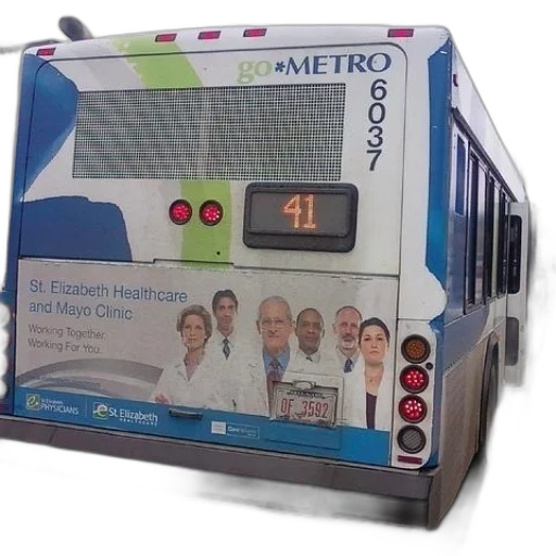 staff, bus, number, parked, street transparent PNG cut-out