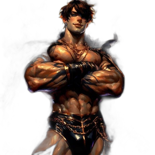 concept art, fantasy art, comic book art, photorealistic, muscular, man, dark, hair transparent PNG cut-out