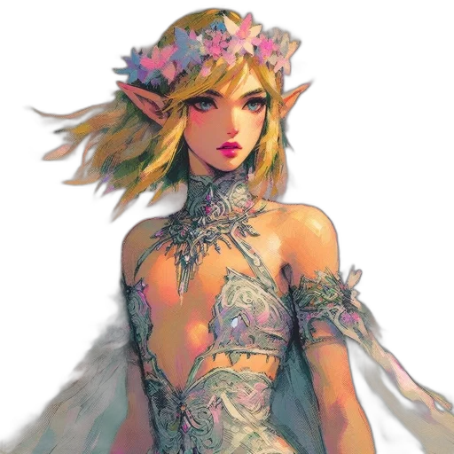 dress, crown, mask, flower, fantasy art, concept art, watercolor, pixel art transparent PNG cut-out