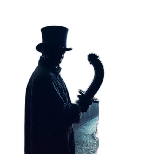 hat, staff, umbrella, mask, concept art, 3d render, victorian-era, figure transparent PNG cut-out