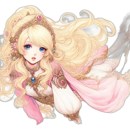 staff, dress, dragon, jewelry, fantasy art, concept art, anime, watercolor transparent PNG cut-out