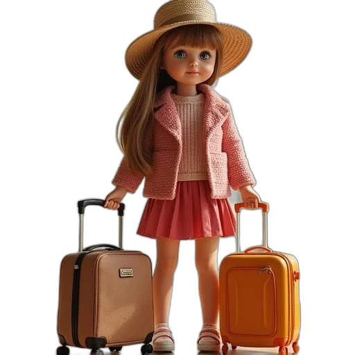 3d render, photorealistic, doll, travel transparent PNG cut-out