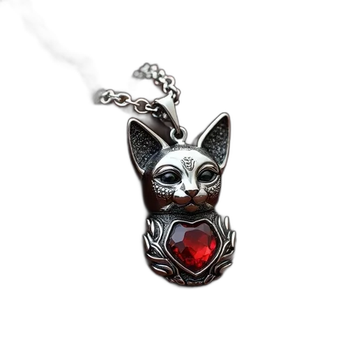 jewelry, silver, necklace, red, gemstone, pendant, shape, cat transparent PNG cut-out