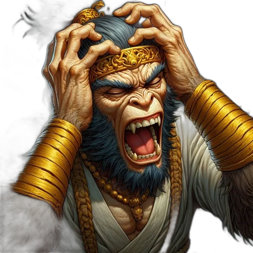 concept art, fantasy art, photorealistic, emotive, golden-adorned, monkey, figure, depicted transparent PNG cut-out