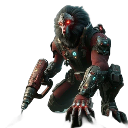 weapon, robot, creature, animal, concept art, 3d render, cyberpunk, red transparent PNG cut-out