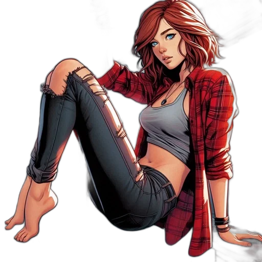 comic book art, concept art, cartoon, fantasy art, red, young, woman, board transparent PNG cut-out