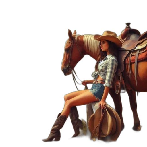 hat, concept art, photorealistic, fantasy art, oil painting, earth tones, woman, western transparent PNG cut-out